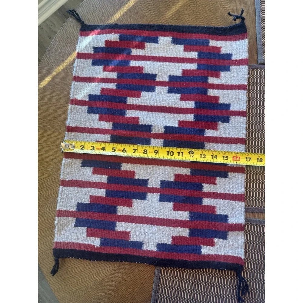 Wool Rug Wall Hanging Handwoven Southwestern Geometric 24.5 x 18 Vintage